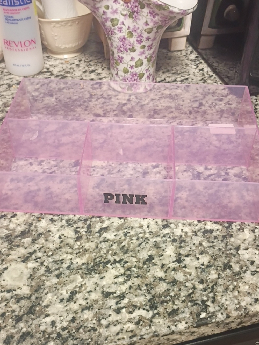PINK Clear Pink Acrylic Desk Organizer